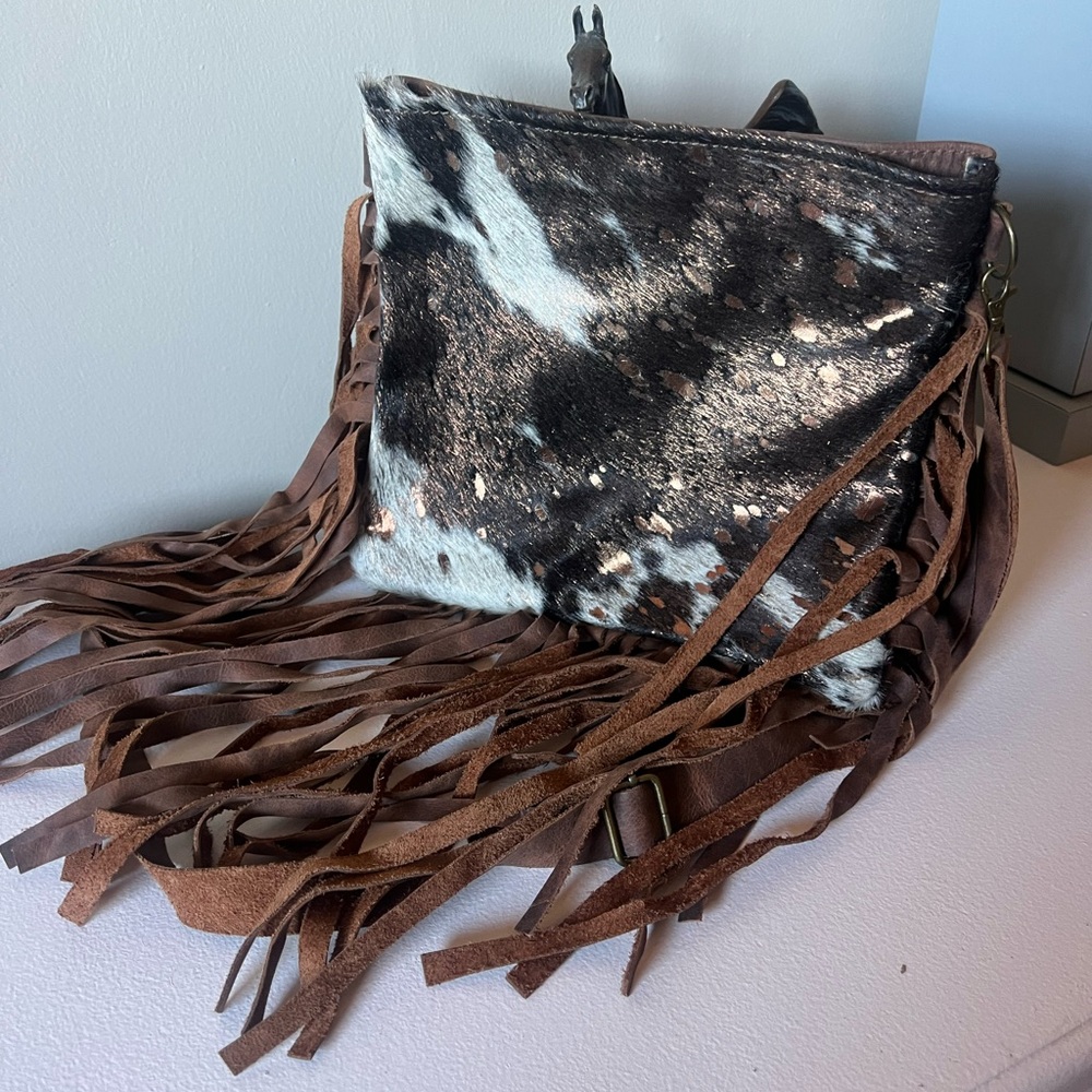Brown and Black Fringe Shoulder Bag